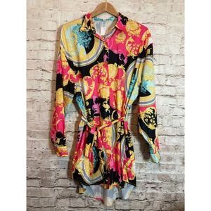 WoWo Shirt Dress Womens 3XL Hot Pink Medallion Print Belted Button Front Plus